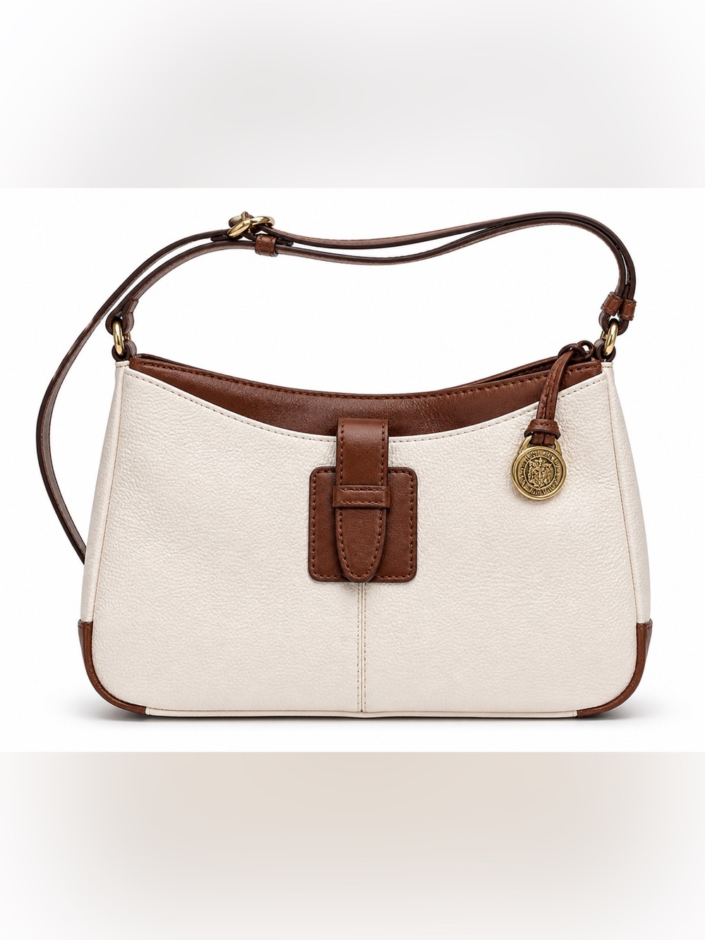 Brighton White Pebbled Leather Crossbody with Brown Trim